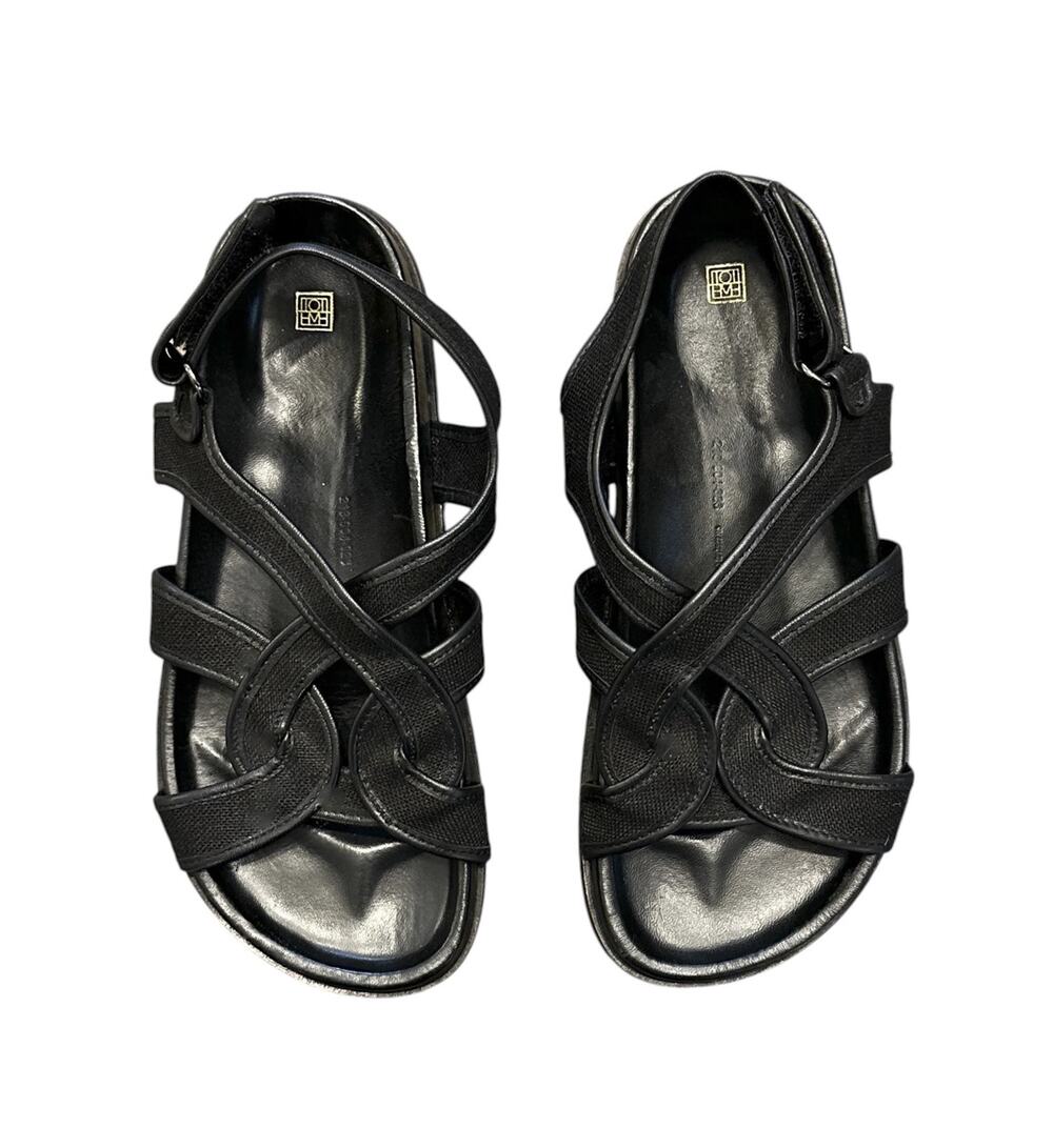 Toteme Chunky Leather Trim Canvas Sandals Black Slingback EU 40 Women's